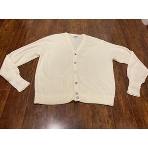 Vintage JCPenney The Fox Sweater Cardigan Cream Orlon Acrylic Mens Large 80s